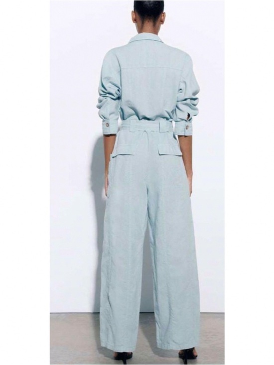 ZARA WIDE LINEN BLEND CARGO JUMPSUIT - Picture 4 of 4